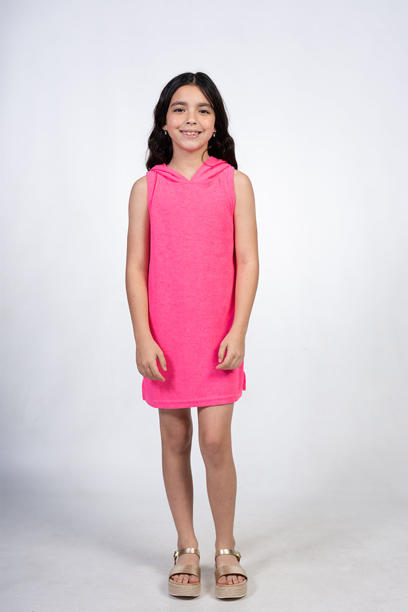 Sleeveless terry hoodie dress
