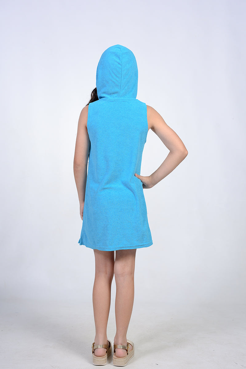 Sleeveless terry hoodie dress