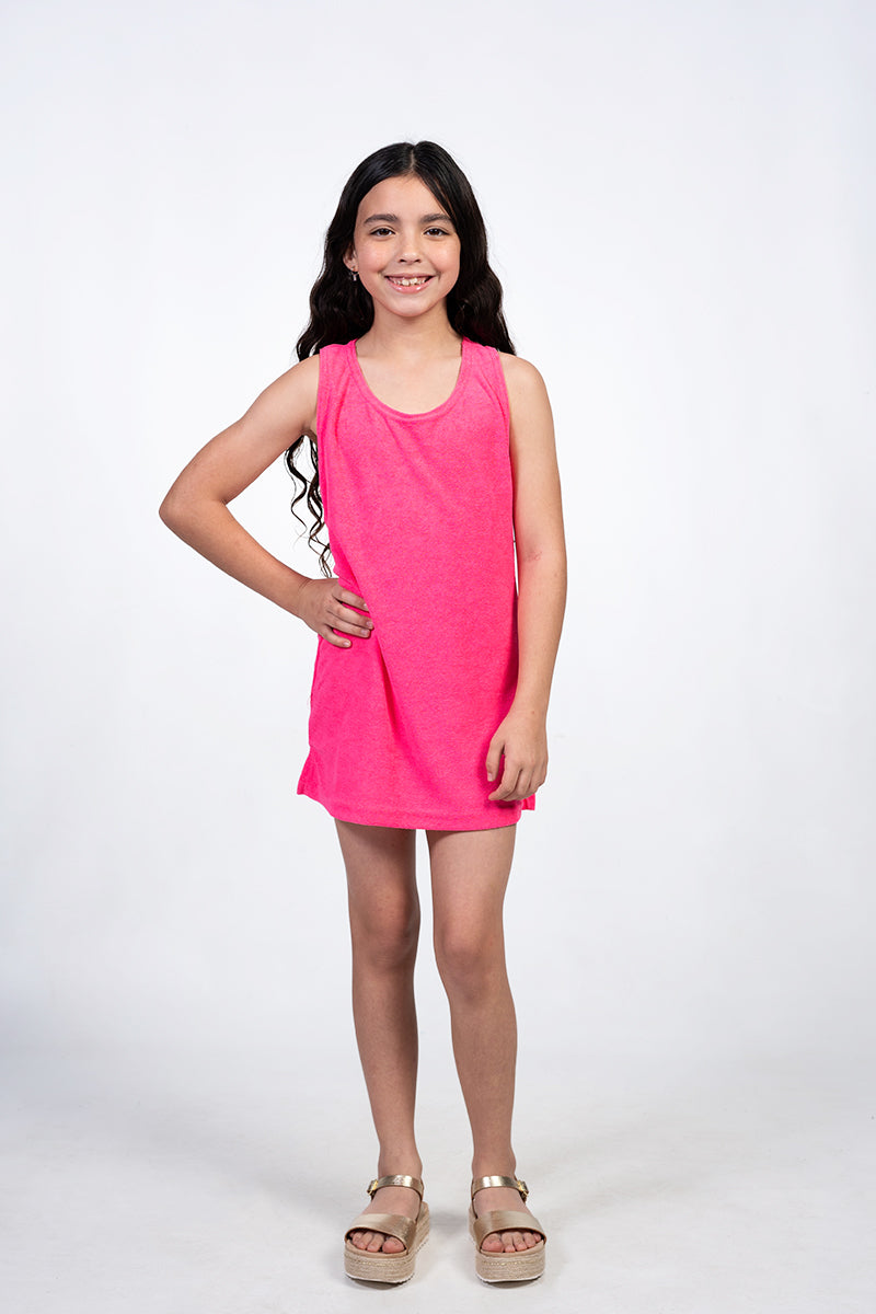 Hot pink terry back tank dress for girls