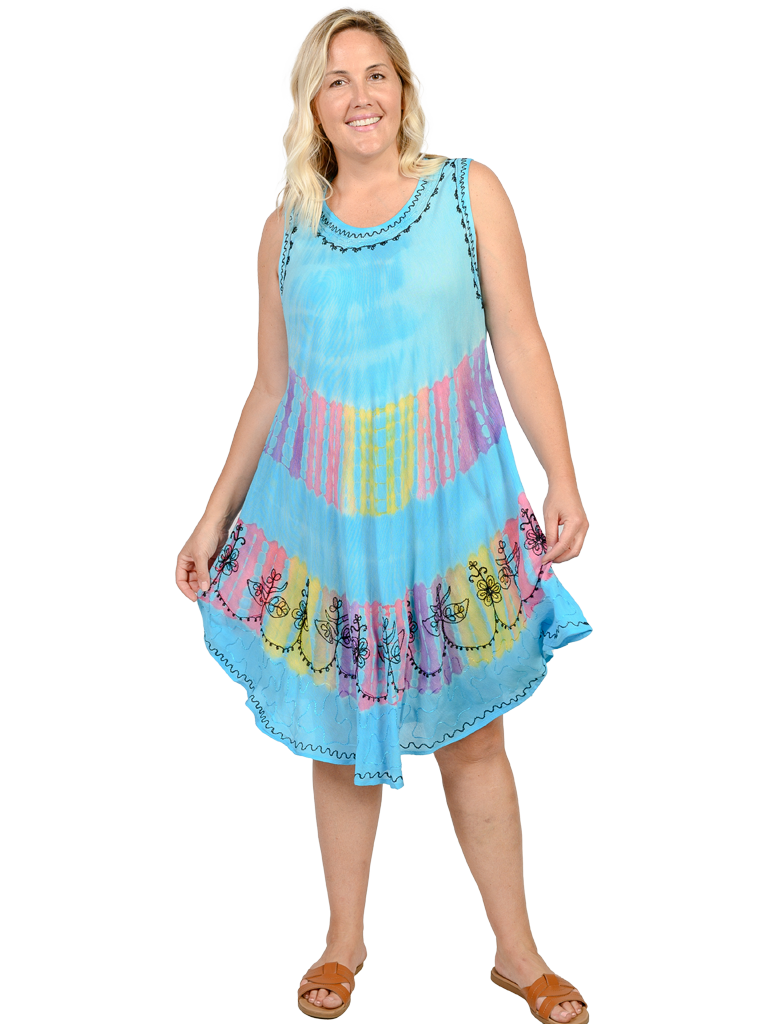 I09R503-Blue Tie Dye Umbrella Dress