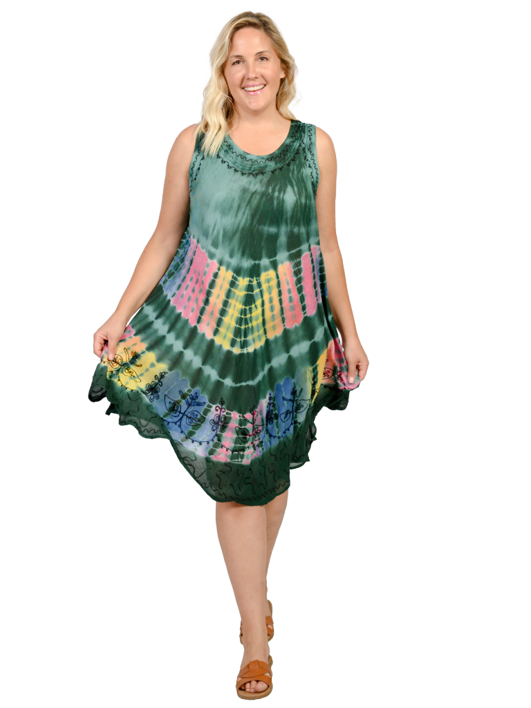 I09R503-Green Tie Dye Umbrella Dress