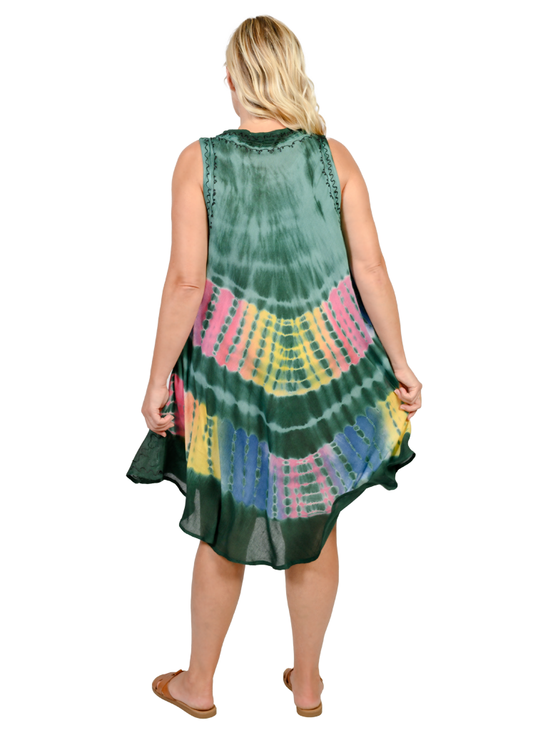 I09R503-Green Tie Dye Umbrella Dress