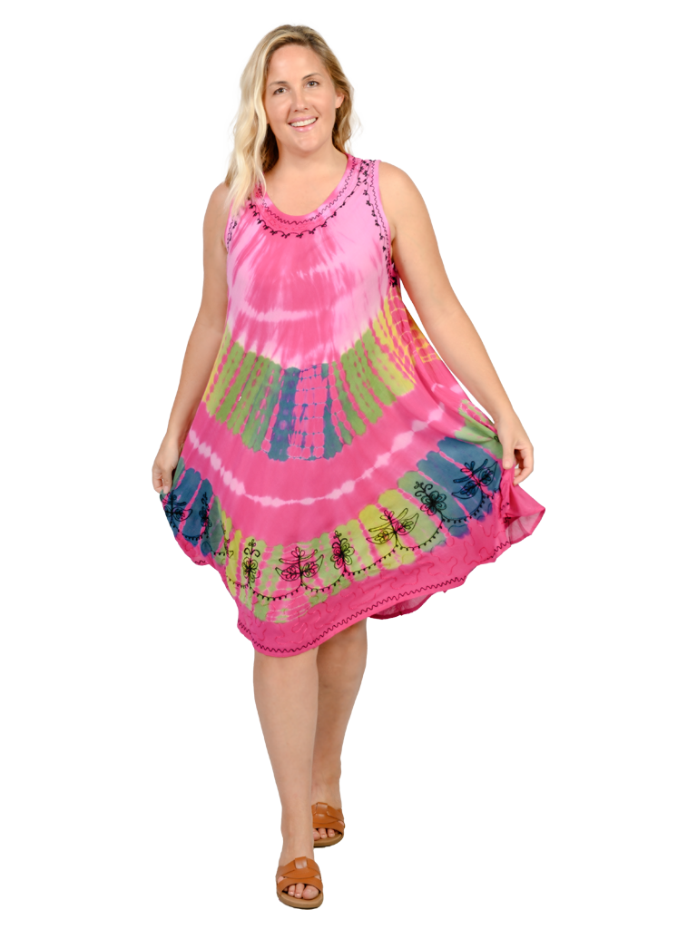 I09R503-Pink Tie Dye Umbrella Dress