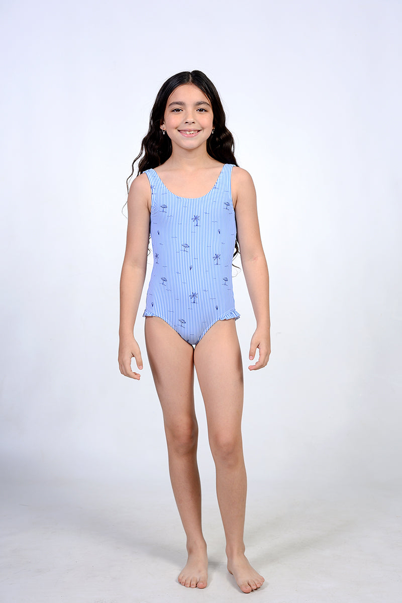 Summer stripe girls one piece swimsuit