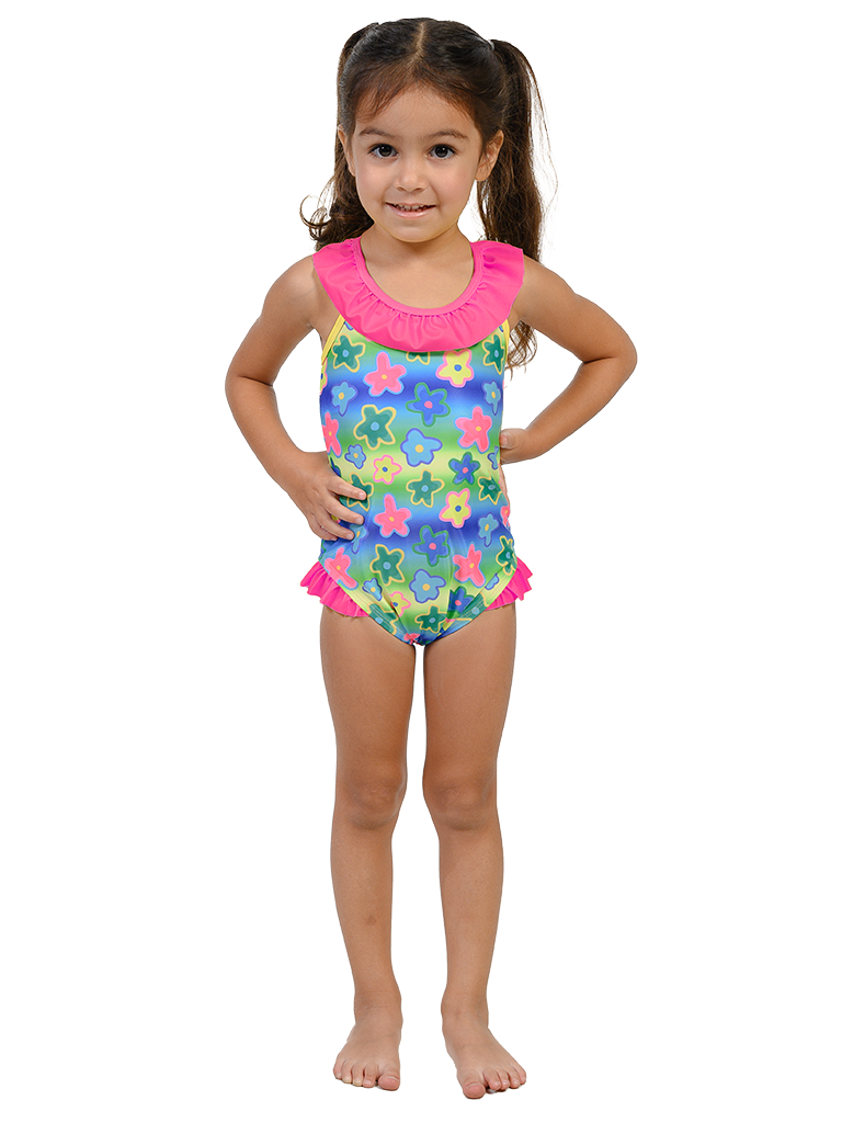 Ruffle top, one piece with extra ruffles on the sides of the leg.