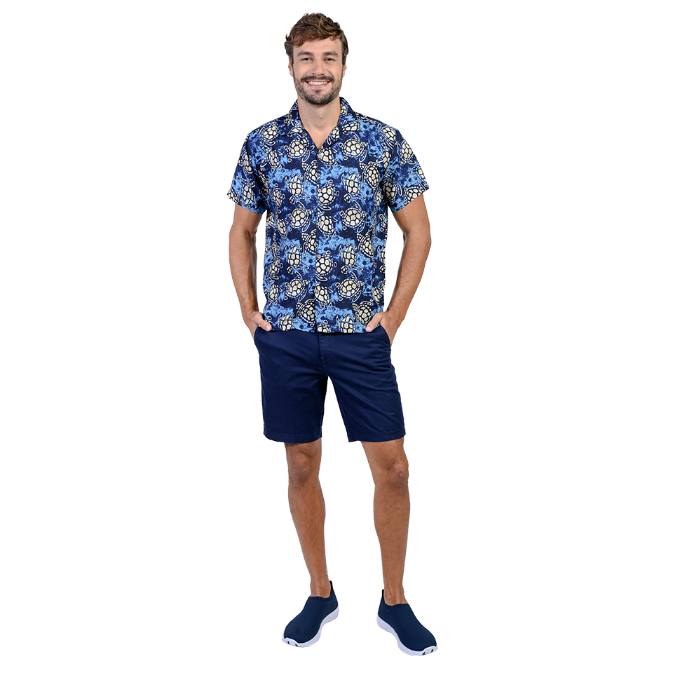 KOHS31-NTT - Navy - Tan Turtles print shirt
