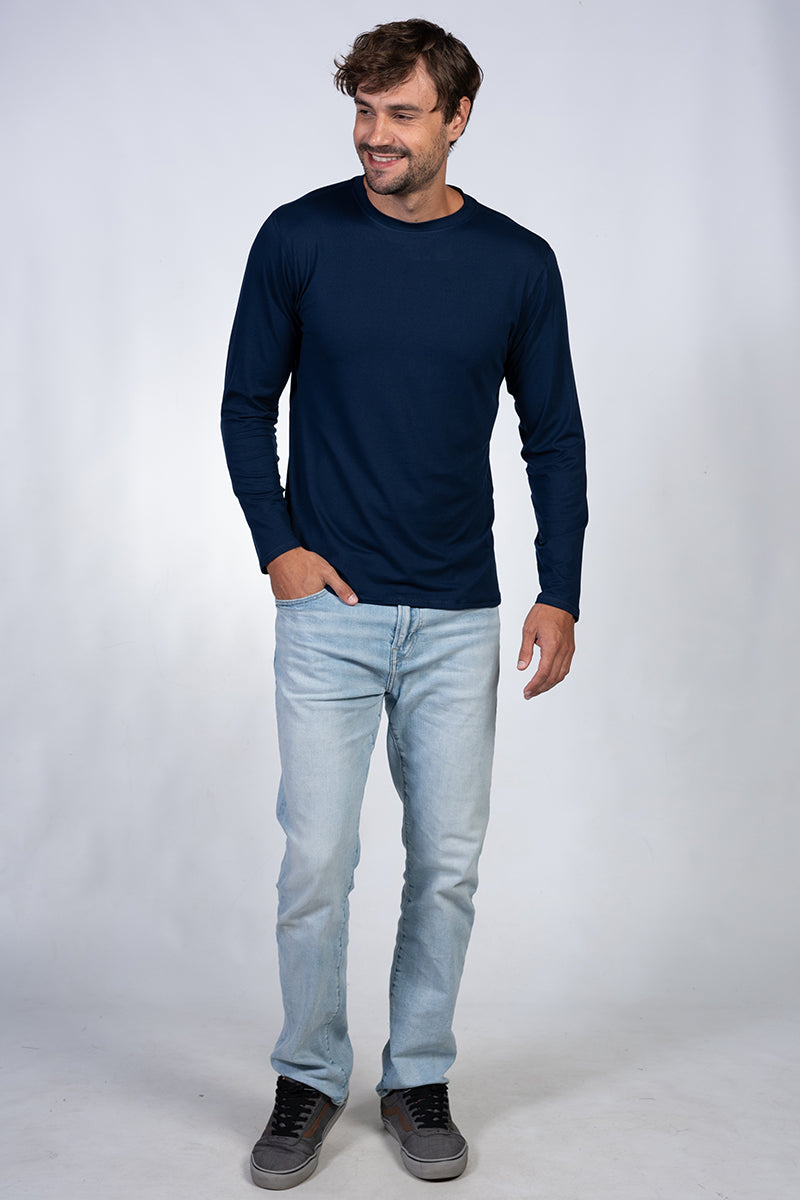 Brushed navy crew neck shirt