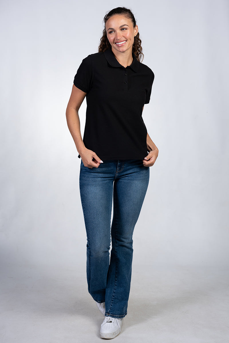 Women's black short sleeve polo shirt