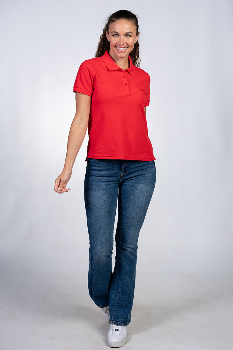 Women's crimson red short sleeve polo shirt