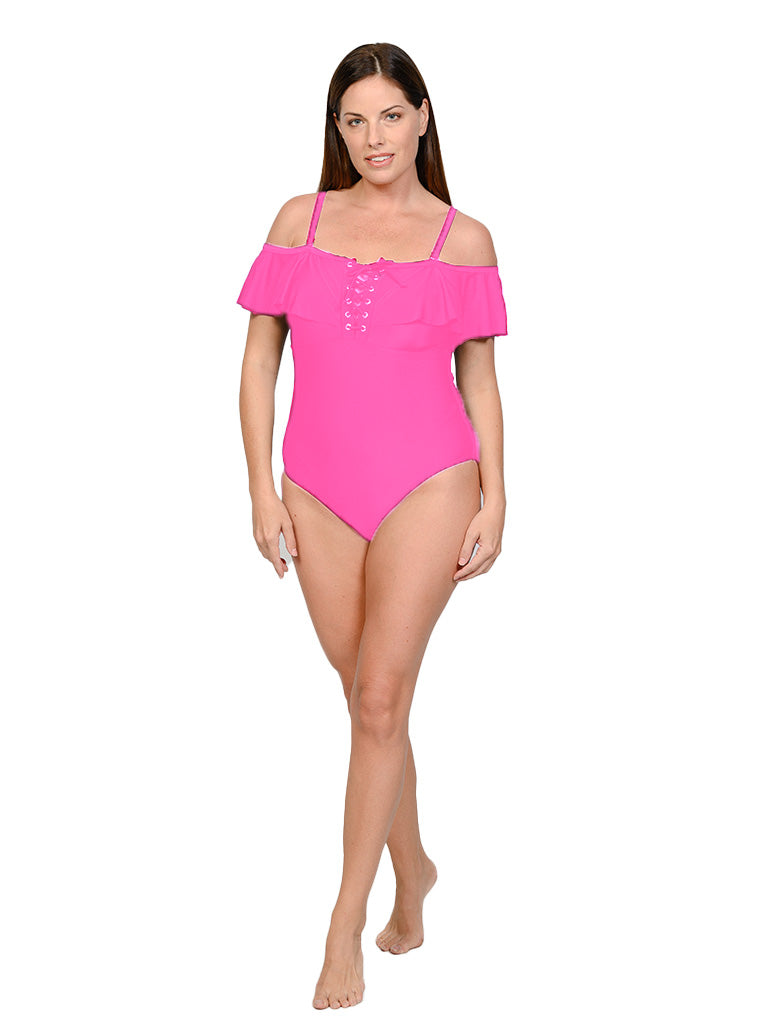 Off-the-shoulder one piece bathing suit