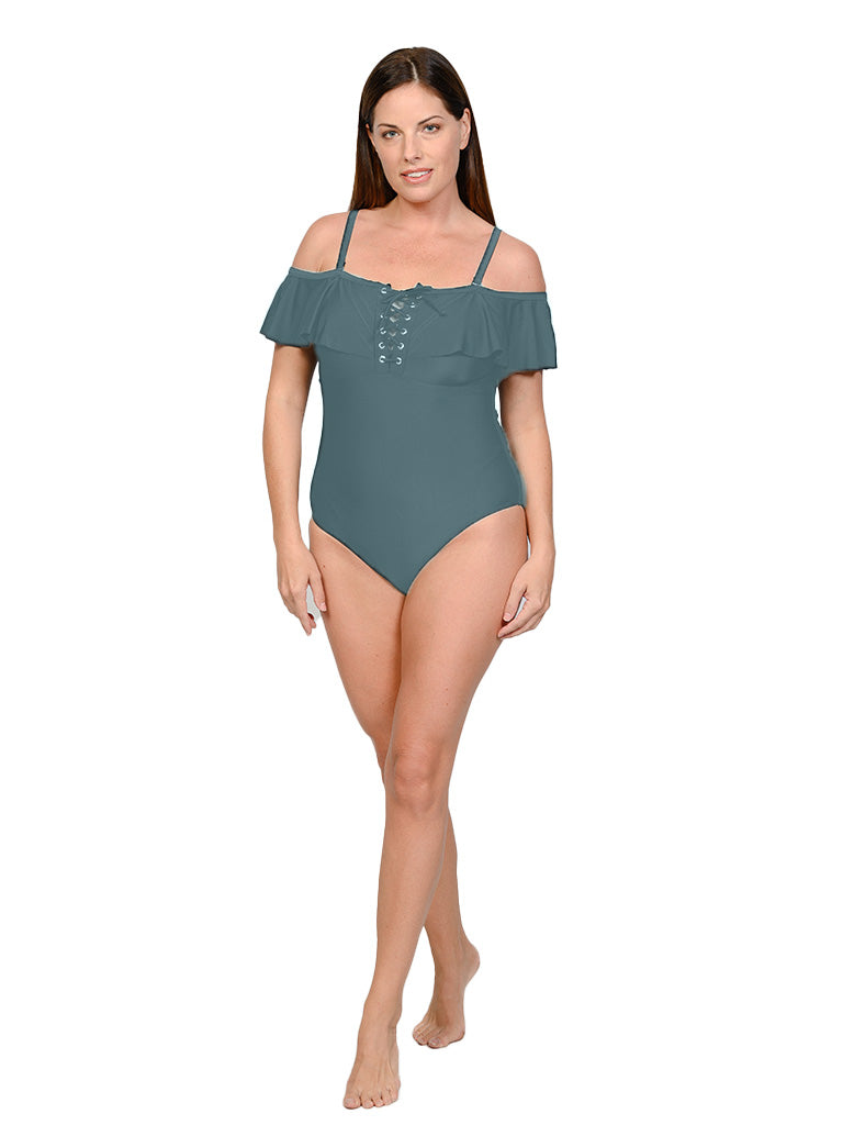 Off-the-shoulder one piece bathing suit
