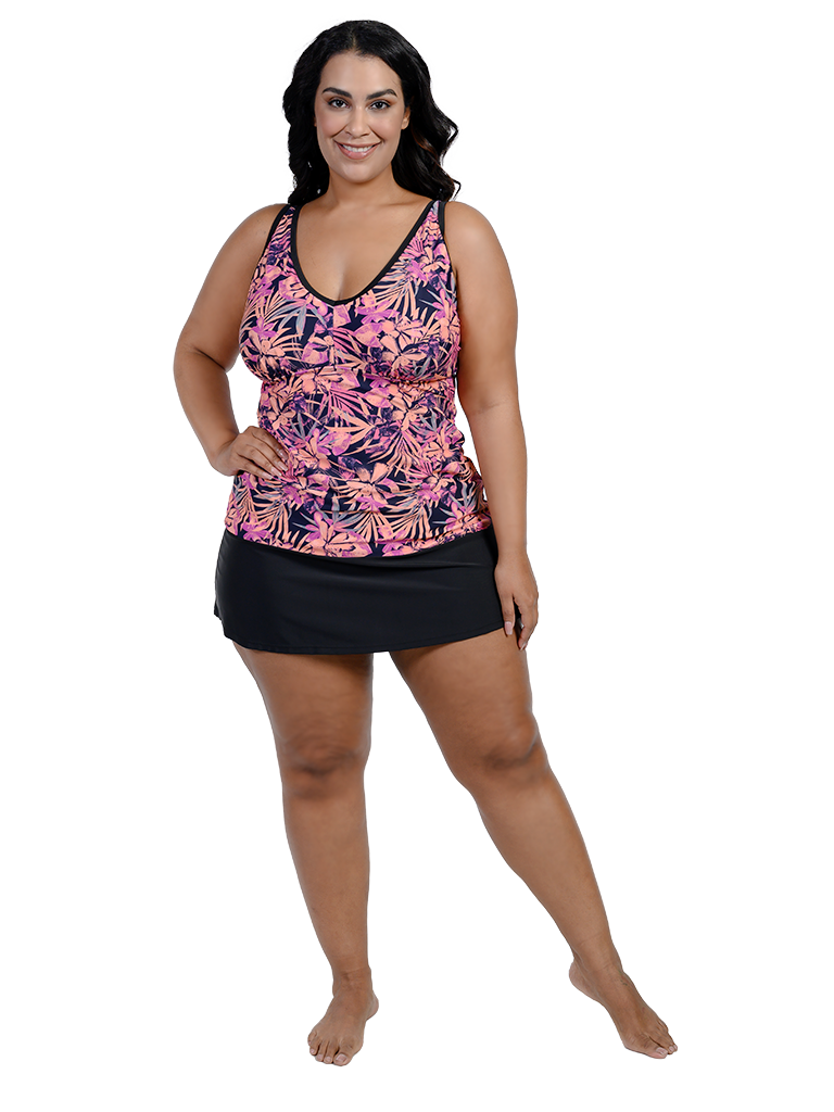 V-neck tankini with skirt bottom