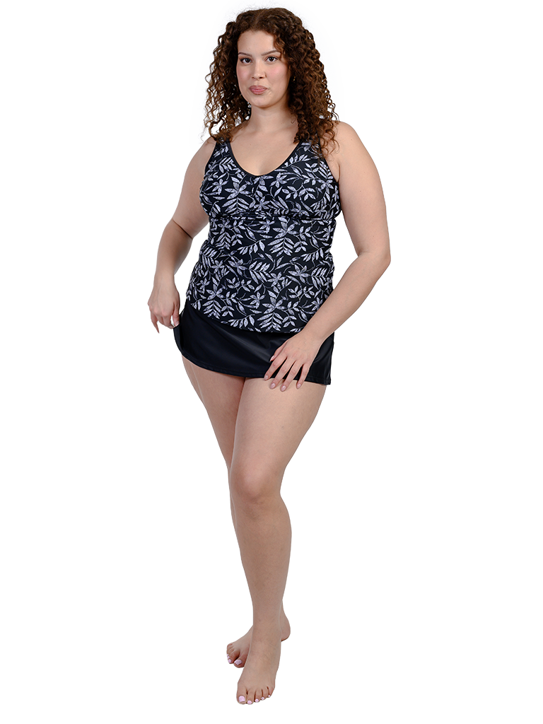 V-neck tankini with skirt bottom