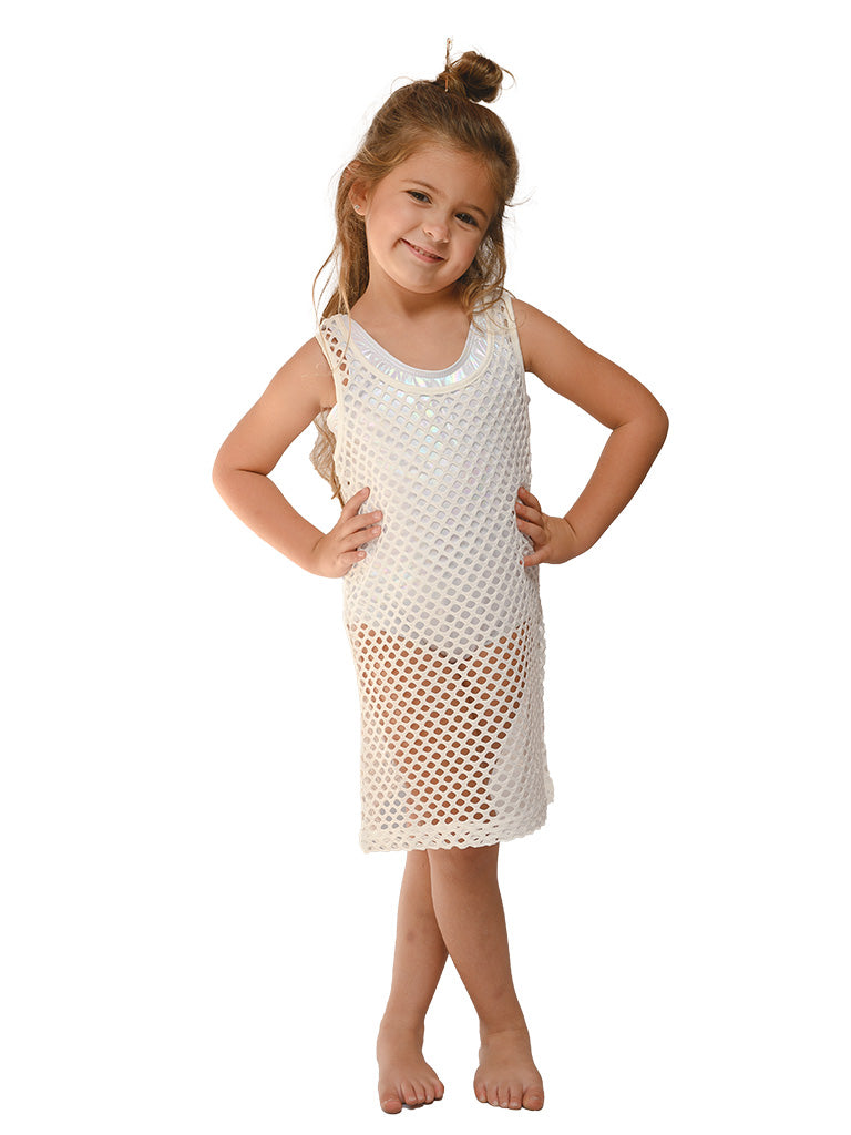 girls mesh dress Girls Sleeveless Rainbow 3D Butterfly Mesh Fit And Flare Dress - PINK