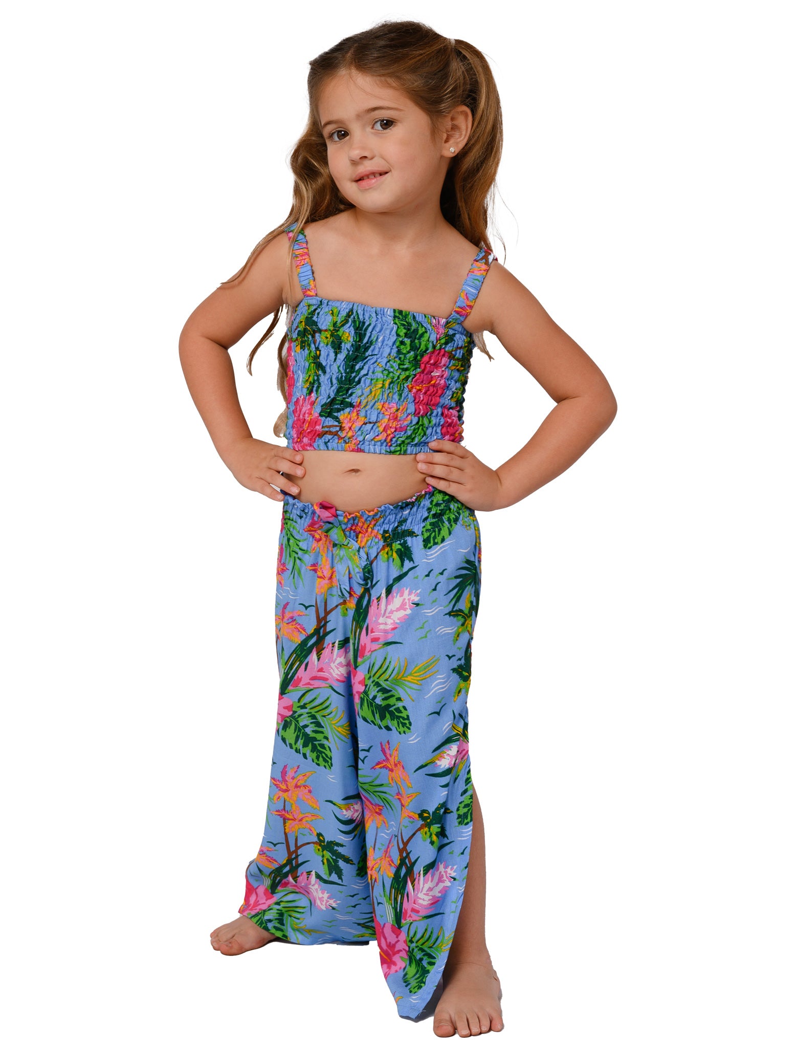 SMOCK TUBE TOP & SIDE SLIT PANT SET-GIRLS