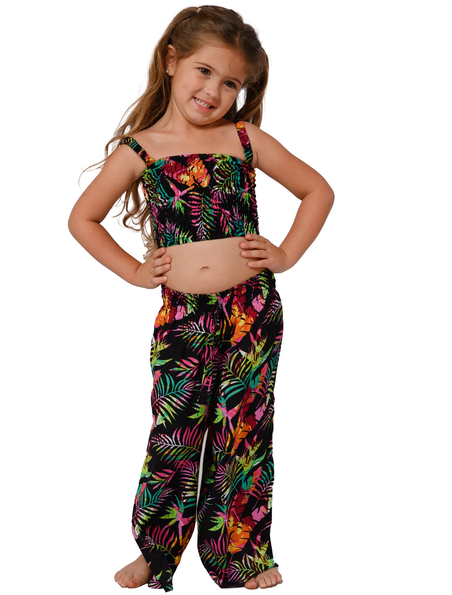 SMOCK TUBE TOP & SIDE SLIT PANT SET-GIRLS