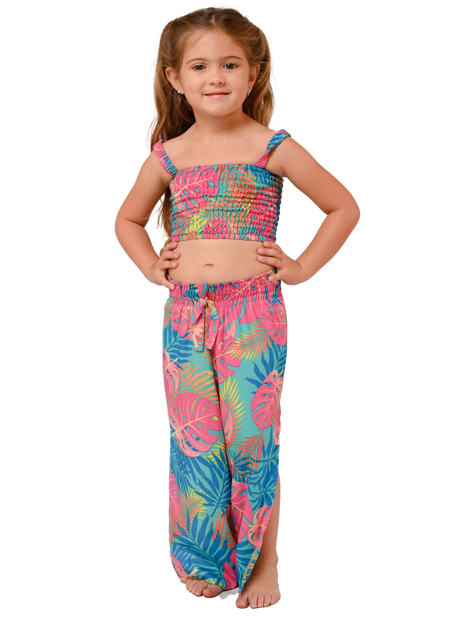 SMOCK TUBE TOP & SIDE SLIT PANT SET-GIRLS