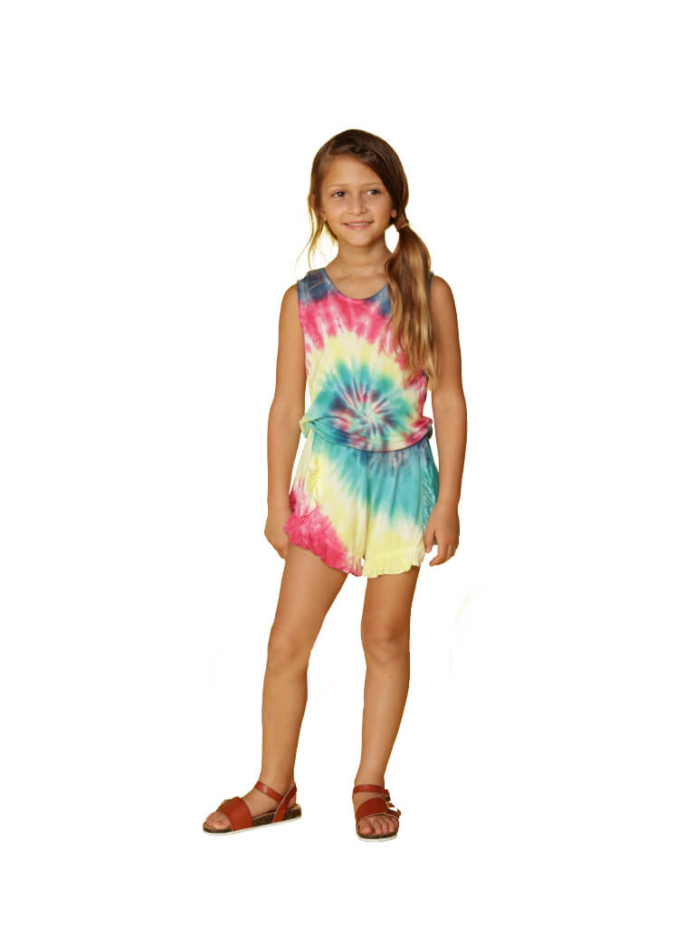 Swirl tie dye rainbow romper cover up