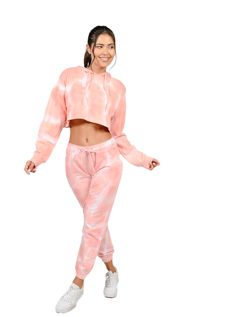 Tie dye cropped hoodie in Coral