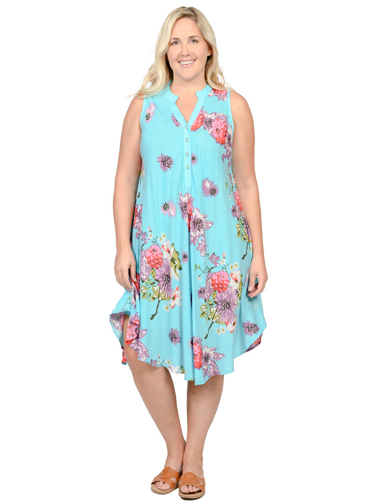 IRD322-V neck front button placket umbrella dress in (English Garden) pattern