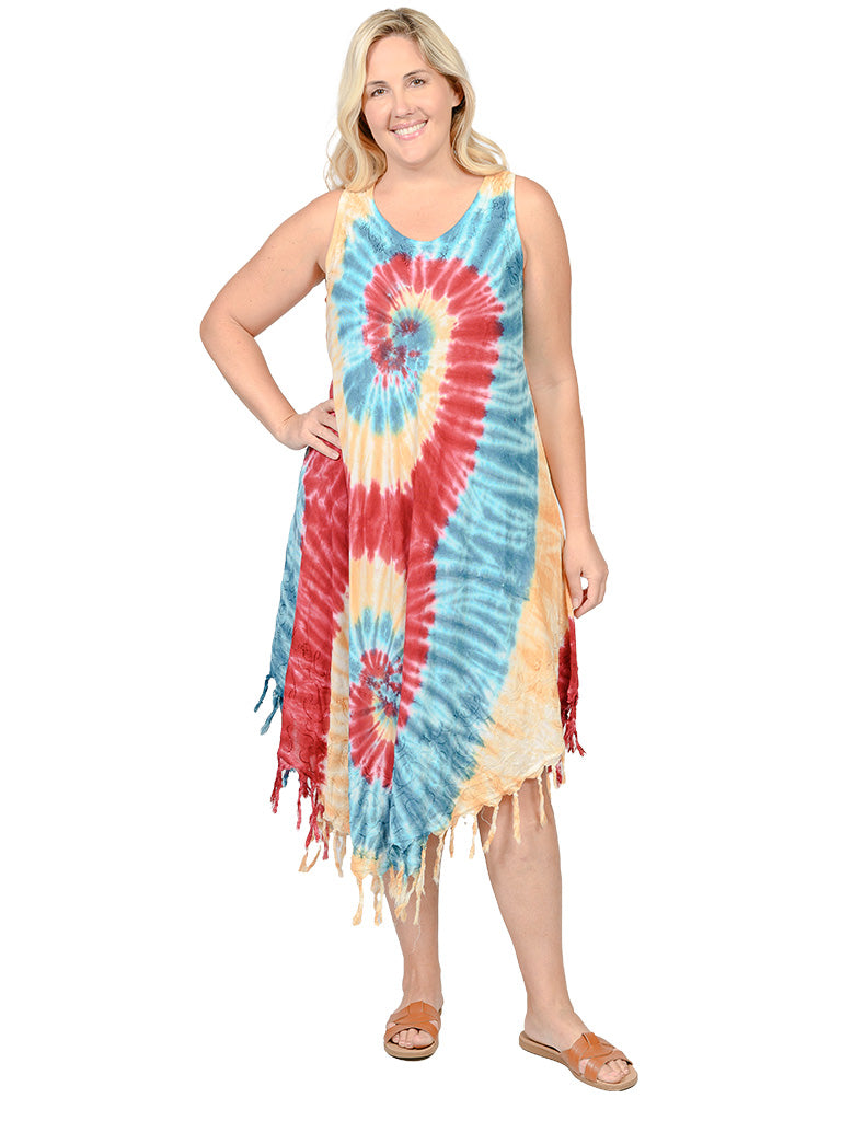 Umbrella dresses with fringed bottom in multicolor tie dye – INGEAR Umbrella dresses with fringed bottom in multicolor tie dye – INGEAR