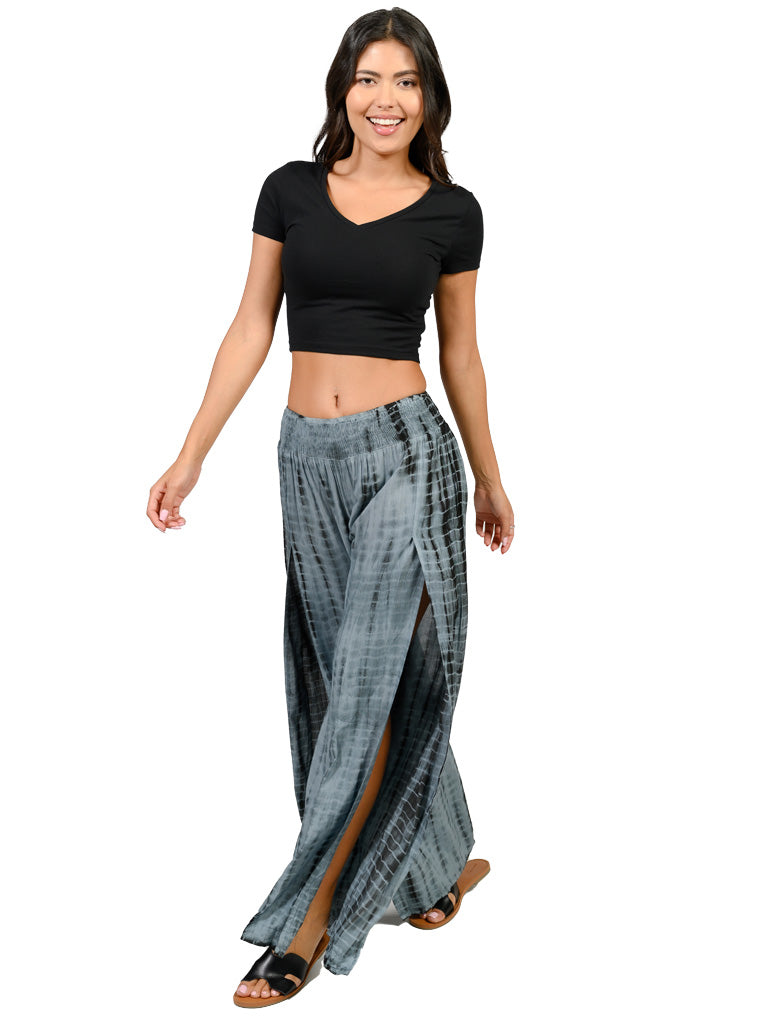 Tie Dye smocked waist, open leg pants in four color styles.