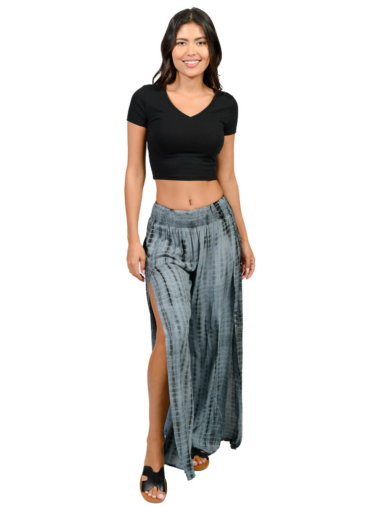 Tie Dye smocked waist, open leg pants in four color styles.