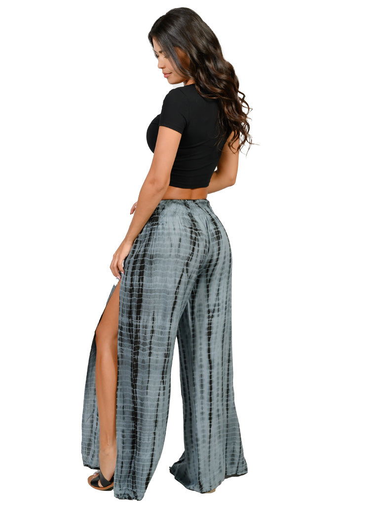 Tie Dye smocked waist, open leg pants in four color styles.