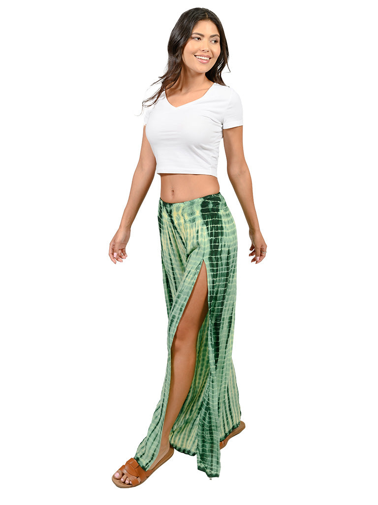 Tie Dye smocked waist, open leg pants in four color styles.