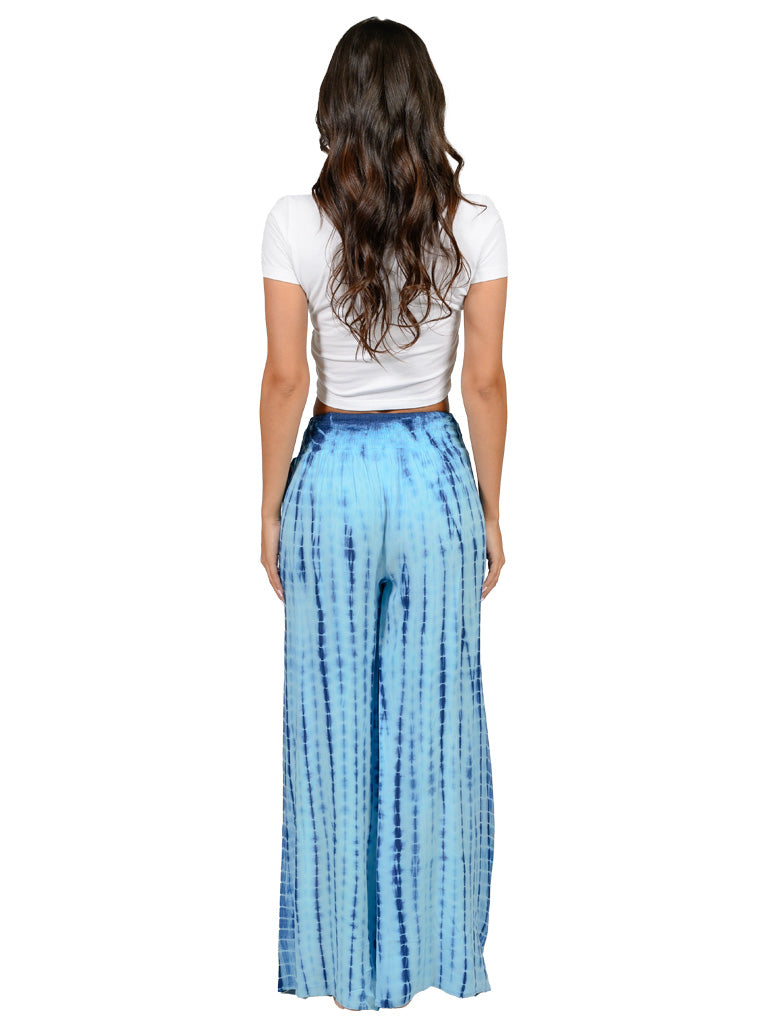 Tie Dye smocked waist, open leg pants in four color styles.