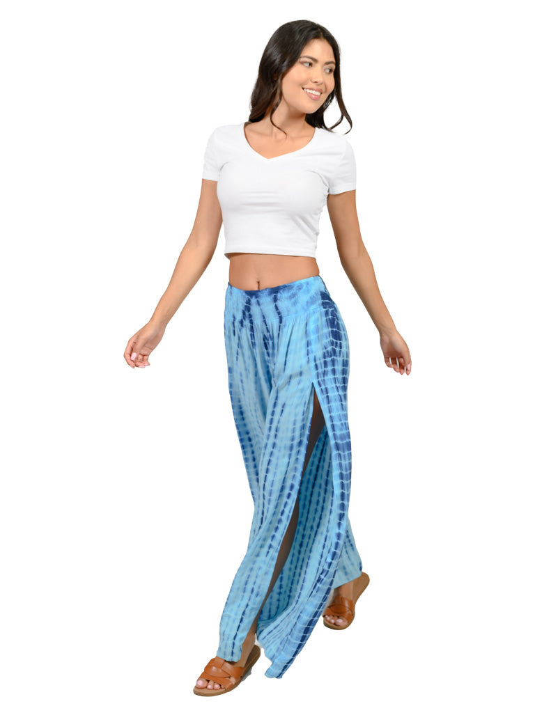 Tie Dye smocked waist, open leg pants in four color styles.