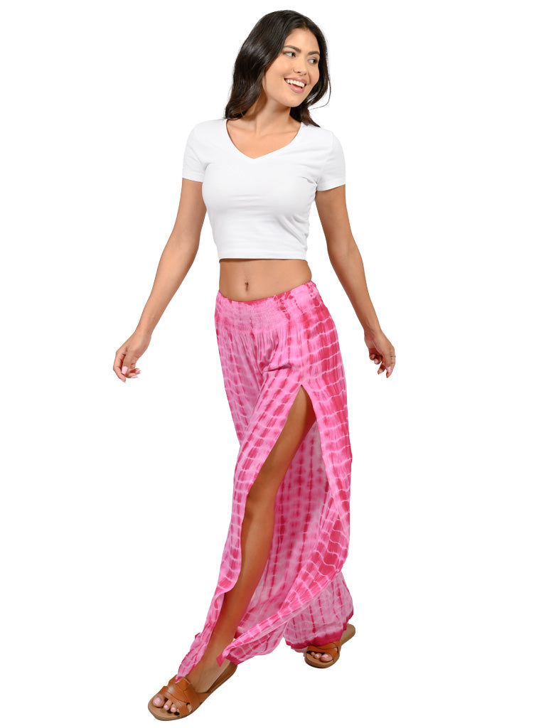 Tie Dye smocked waist, open leg pants in four color styles.