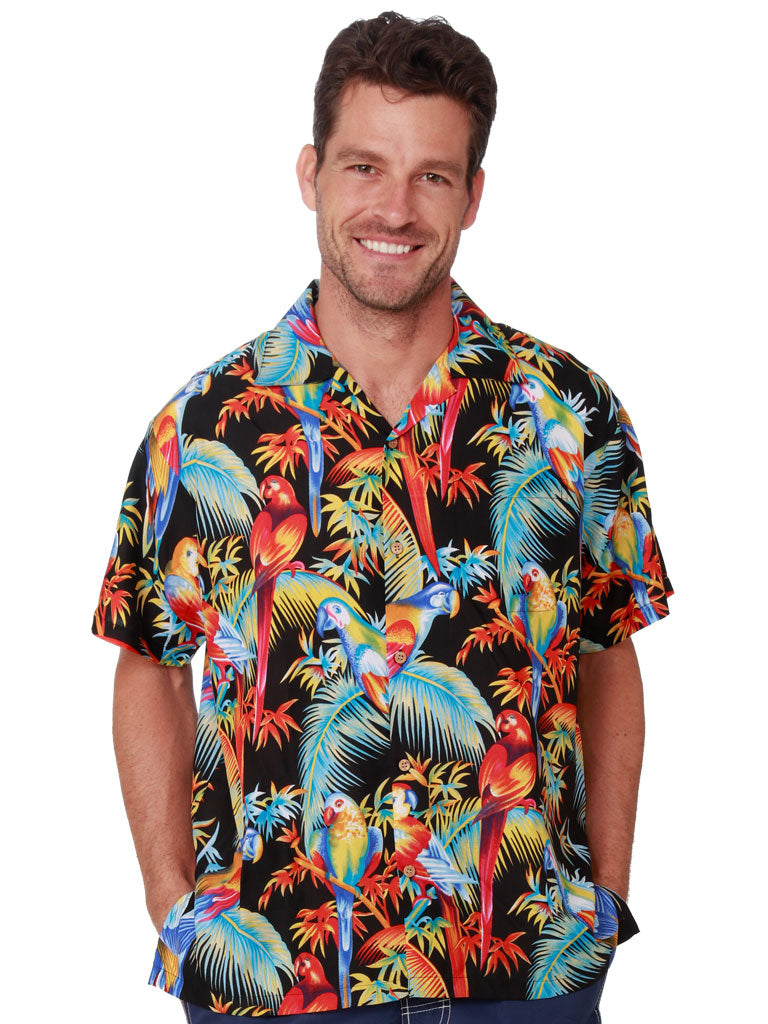 KOHS31-Black Parrot print shirt