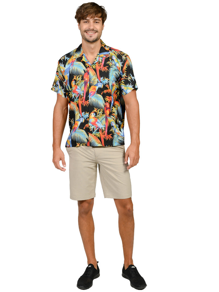 KOHS31-Black Parrot print shirt