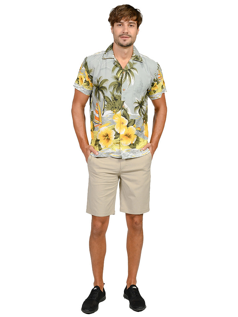 KOHS31-Yellow Hibiscus print shirt