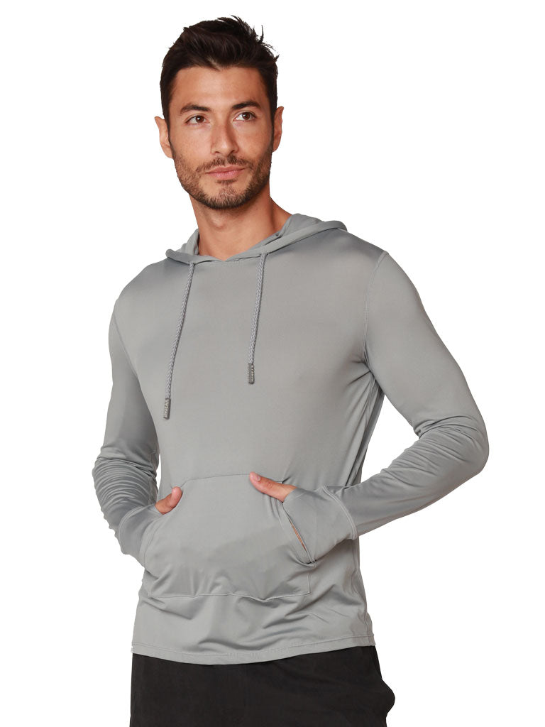 Silver SPF-50 Hoodie front view hoodie off