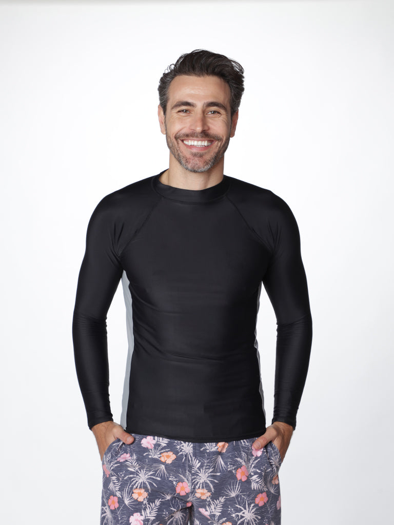 Men's Color-block rash guard, Black / Silver front view