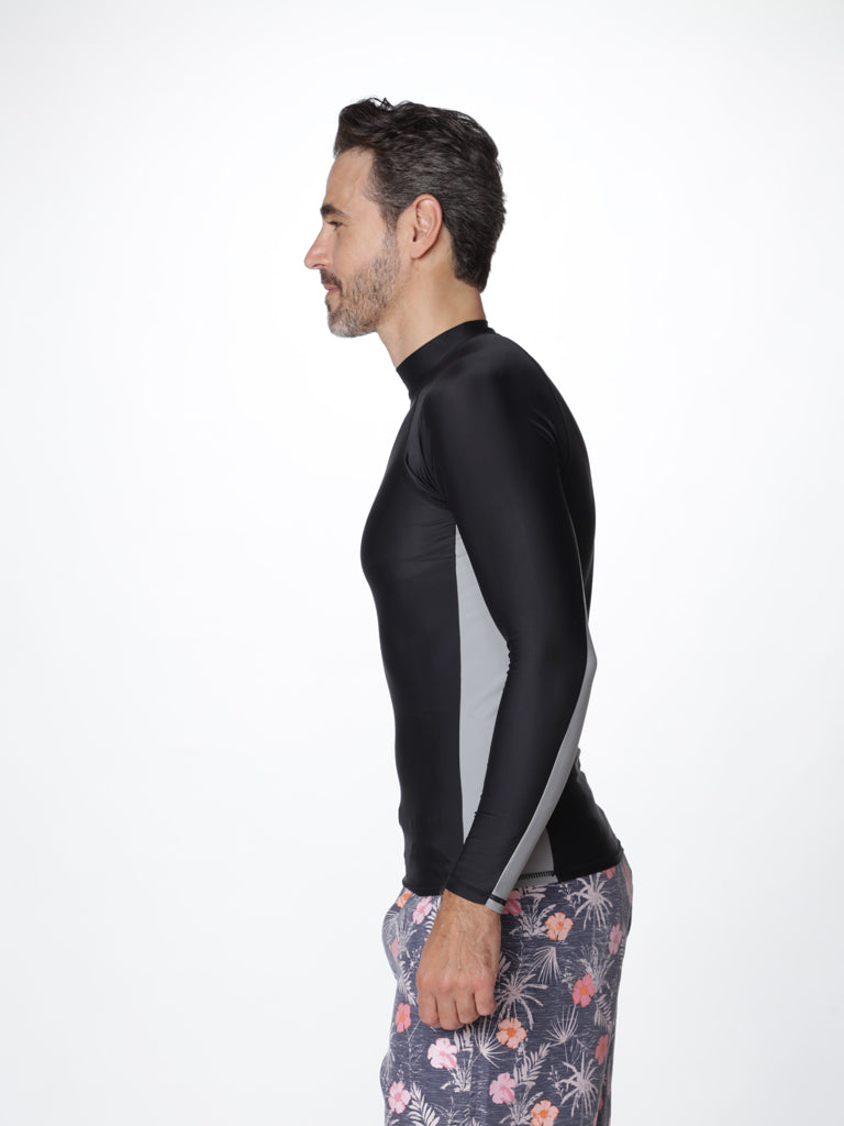 Men's Color-block rash guard, black / silver side view
