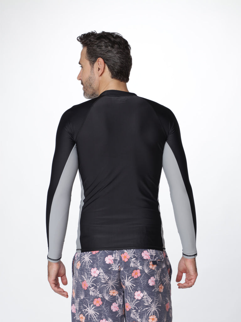 Men's Color-block rash guard, Black / Silver back view