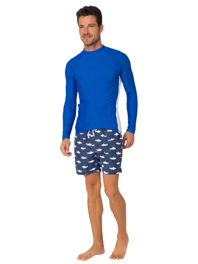 Men's Color-block rash guard, Royal / White shown.