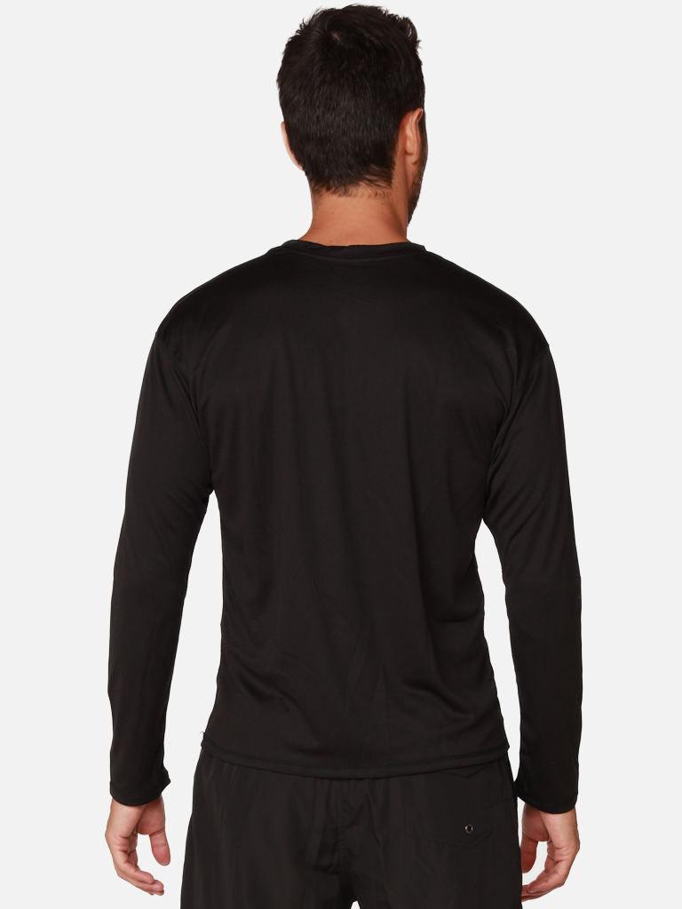 Men's UPF 50 Protective long sleeve Bird's eye mesh in Black (back view)