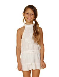 Girl's high neck embroidered romper cover up