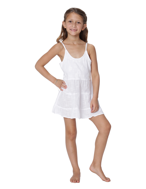 Girl's ruffle bottom embroidered slip dress cover up