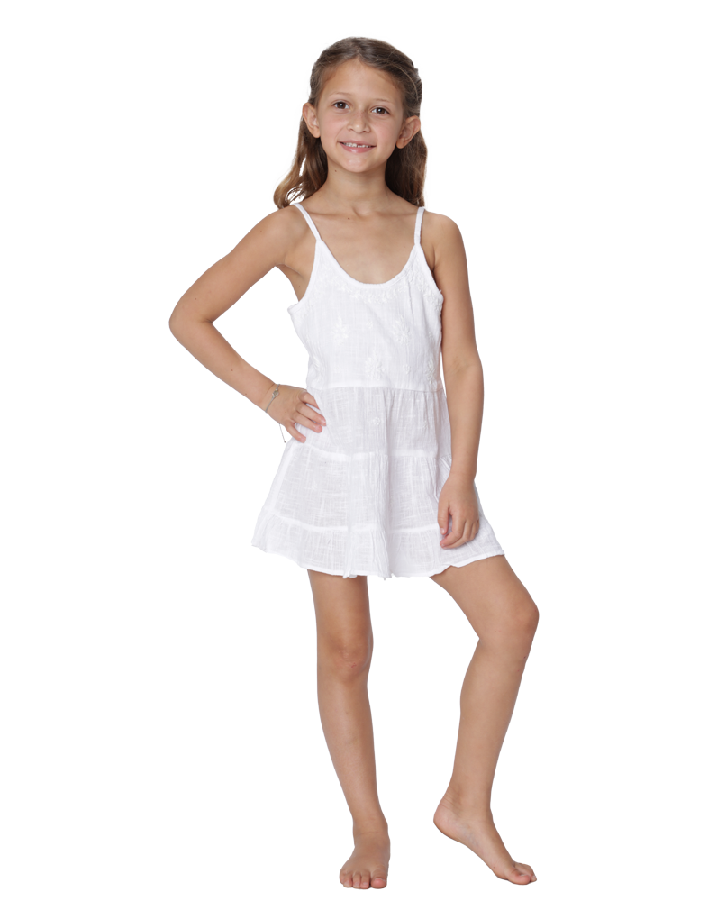 Girl's ruffle bottom embroidered slip dress cover up