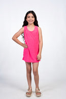 Hot pink terry back tank dress for girls