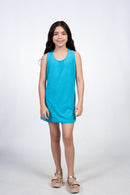 Turquoise terry back tank dress for girls