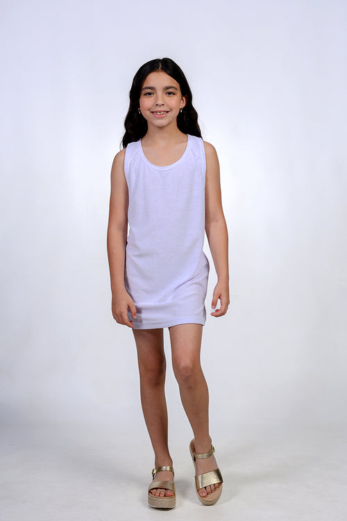 White terry back tank dress for girls
