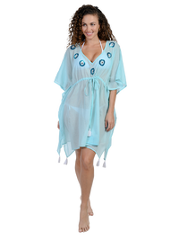 Solid color kaftan with beaded collar detail