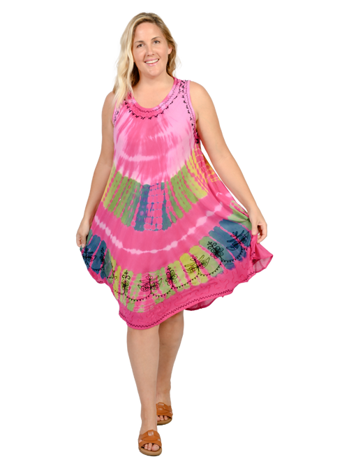 I09R503-Pink Tie Dye Umbrella Dress