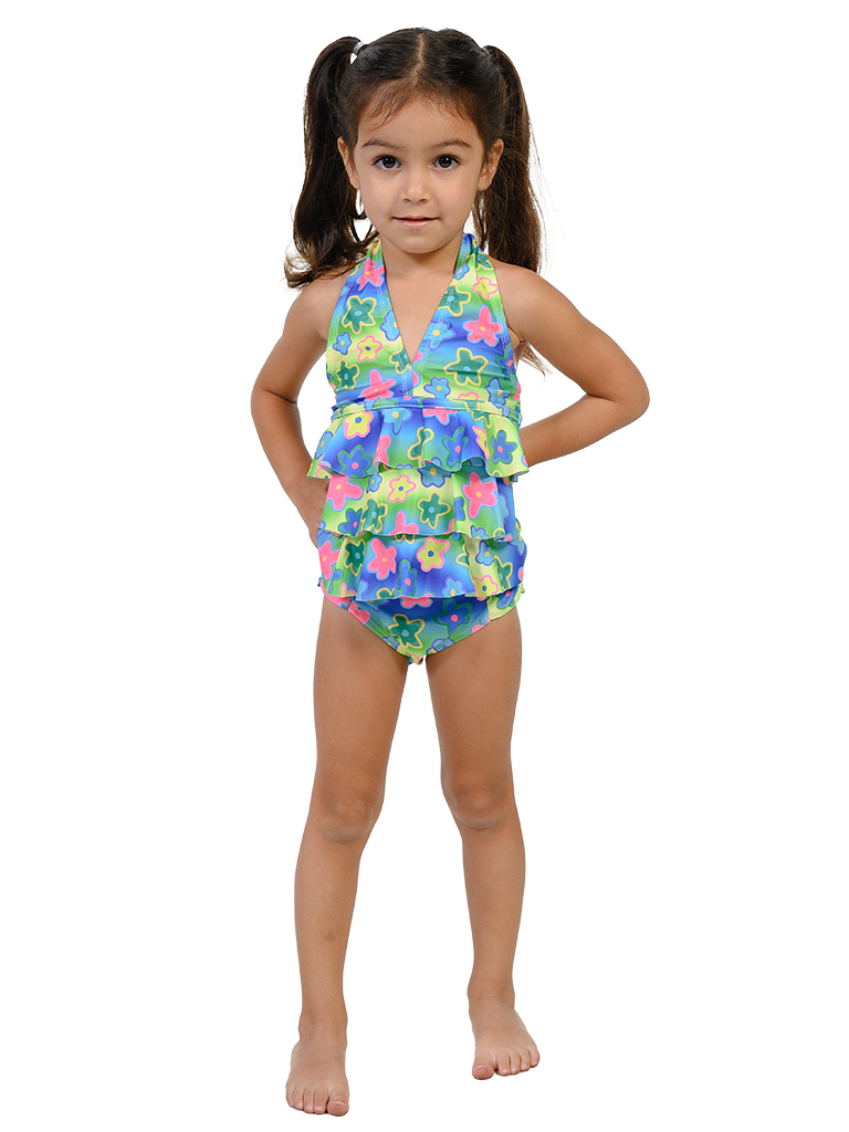 Tiered ruffle tankini with a side cinched bottom